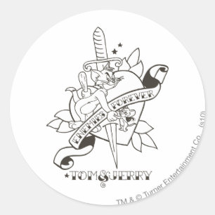 Pegatina Redonda Enemigos para siempre 1 de Tom y Jerry