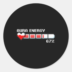 Pegatina Redonda Energía Aura 67 Por Ciento Meme Jugador Juego Retr