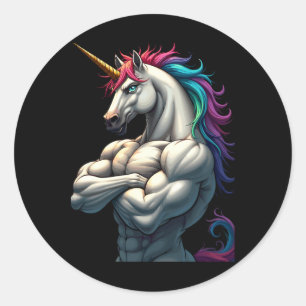 Pegatina Redonda Energía De Unicornio Para El Atleta Bodybuil De Un