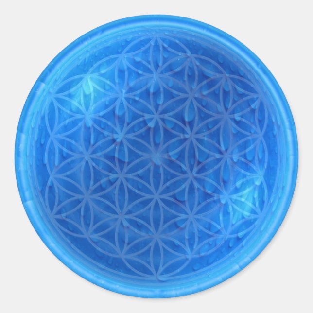 Pegatina Redonda Energía del agua con flor de vida (Anverso)