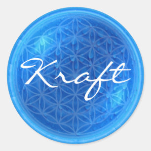 Pegatina Redonda Energía del agua con flor de vida   Kraft