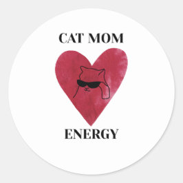 Pegatina Redonda Energía divertida de mamá de gato