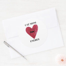 Pegatina Redonda Energía divertida de mamá de gato