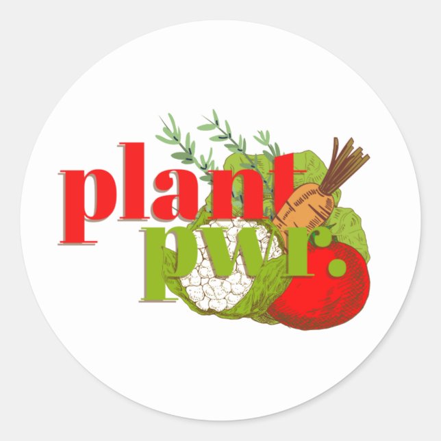Pegatina Redonda Energía vegetal vegan (Anverso)