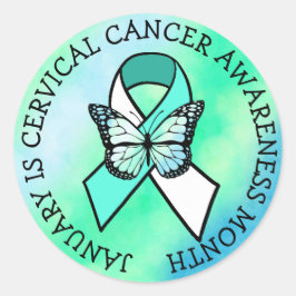 Pegatina Redonda Enero es Mes de Concienciación sobre el Cáncer Cer