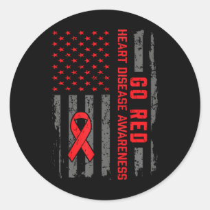 Pegatina Redonda Enfermedad cardíaca Bandera estadounidense Enferme