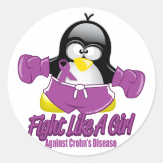 Pegatina Redonda Enfermedad de Crohn luchando contra el pingüino