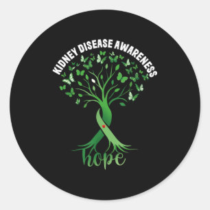 Pegatina Redonda Enfermedad renal conciencia cinta verde árbol espe
