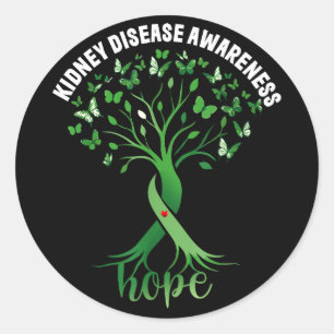 Pegatina Redonda Enfermedad renal conciencia cinta verde árbol espe