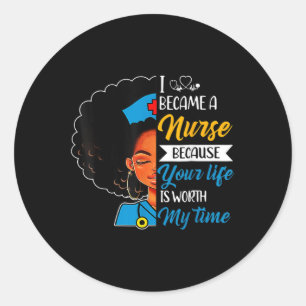 Pegatina Redonda Enfermera afro retro Guay historia negra