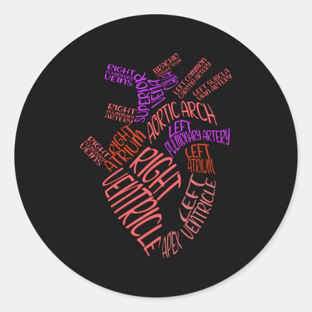 Pegatina Redonda Enfermera anatómica Hu He Cardiología Médica Cardi (Anverso)