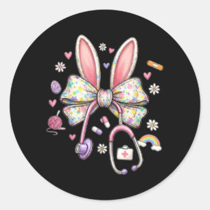 Pegatina Redonda Enfermera Bunny divertida enfermera de Pascua Enfe