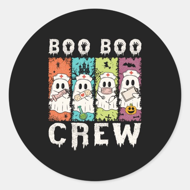 Pegatina Redonda Enfermera de Boo Boo Crew Halloween (Anverso)