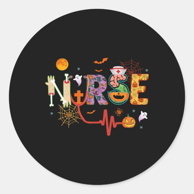 Pegatina Redonda Enfermera de disfraces de Halloween Stethoscope Bo (Anverso)