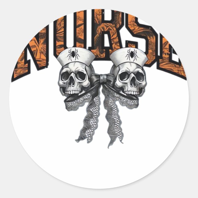 Pegatina Redonda Enfermera de Halloween Coquette Bow camiseta clási (Anverso)