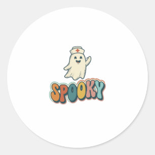 Pegatina Redonda Enfermera de Halloween Fantasma Espeluznante Retro