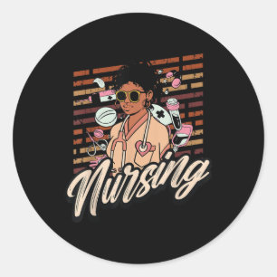 Pegatina Redonda Enfermera de historia negra Enfermería estudiante 