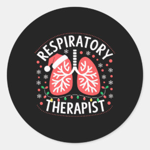 Pegatina Redonda Enfermera de Navidad Terapeuta Respiratorio Luces