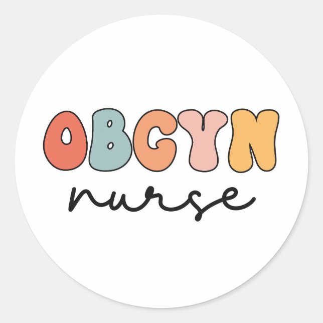 Pegatina Redonda Enfermera de Retro OBGYN (Anverso)