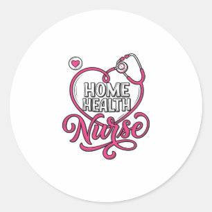Pegatina Redonda Enfermera de Salud en Casa Diseño de Camiseta de E