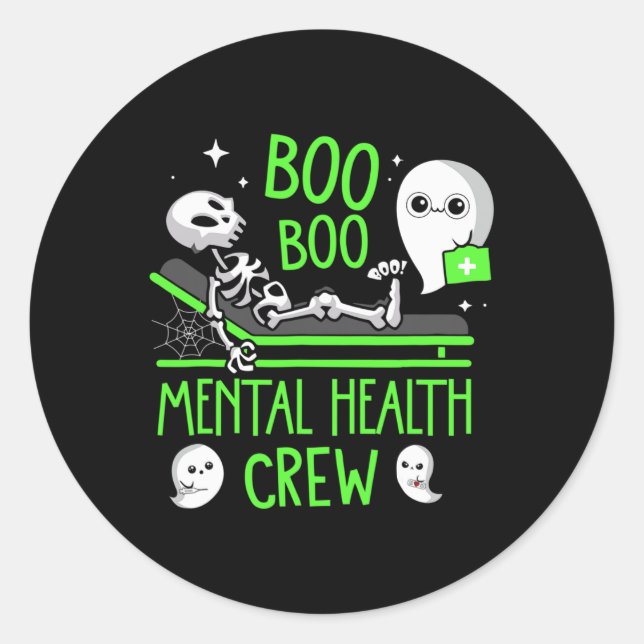 Pegatina Redonda Enfermera de salud mental Psiquia Boo Boo Crew Enf (Anverso)