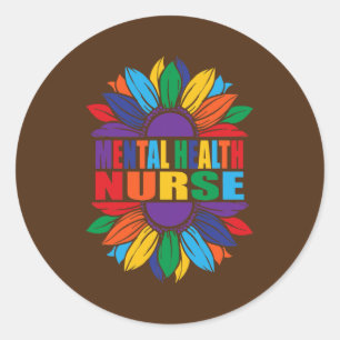 Pegatina Redonda Enfermera de salud mental Rainbow Sunflower LGBT