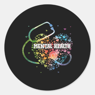 Pegatina Redonda Enfermera de salud mental Watercol Love Heart Scru