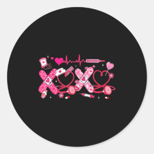 Pegatina Redonda Enfermera de San Valentín Xoxo Estetoscopio Rn Pct