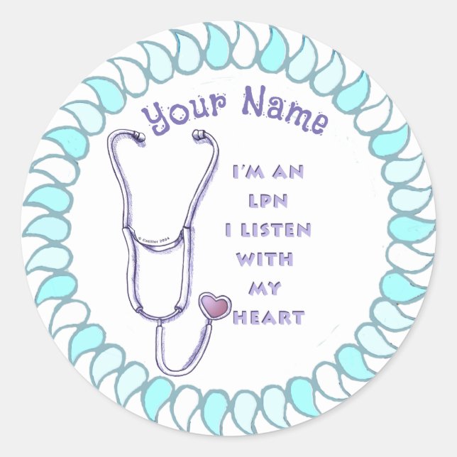 Pegatina Redonda Enfermera de Stethoscope LPN (Anverso)