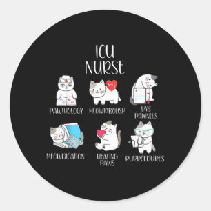 Pegatina Redonda Enfermera de UCI Gato Divertido Enfermería Unidad