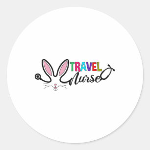 Pegatina Redonda Enfermera de viajes Bunny Easter Stethoscope Viaje