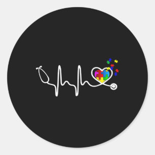 Pegatina Redonda Enfermera divertida Autismo Rompecabezas Stethosco