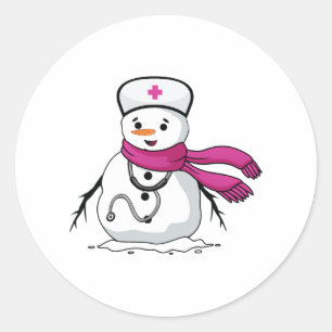 Pegatina Redonda Enfermera divertida con estetoscopio