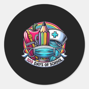 Pegatina Redonda Enfermera divertida Rainbow 100 días de té escolar