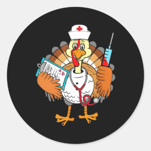 Pegatina Redonda Enfermera divertida Turquía Agradecimiento Día de 