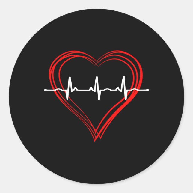 Pegatina Redonda Enfermera Ekg Hebeat Love Cardiograma Hollow Ecg H (Anverso)