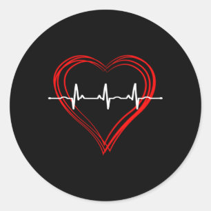 Pegatina Redonda Enfermera Ekg Hebeat Love Cardiograma Hollow Ecg H