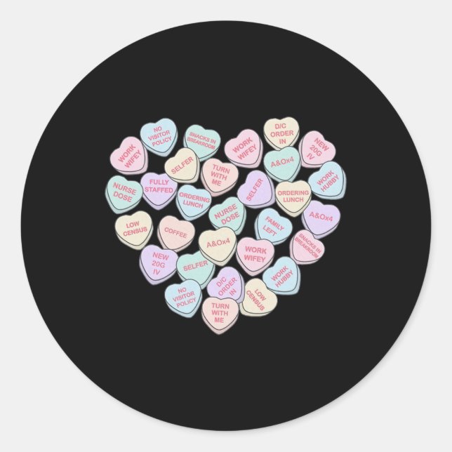 Pegatina Redonda Enfermera El día de San Valentín Bedside Med Surg  (Anverso)