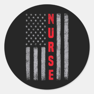 Pegatina Redonda Enfermera Enfermería de diseño de bandera estadoun