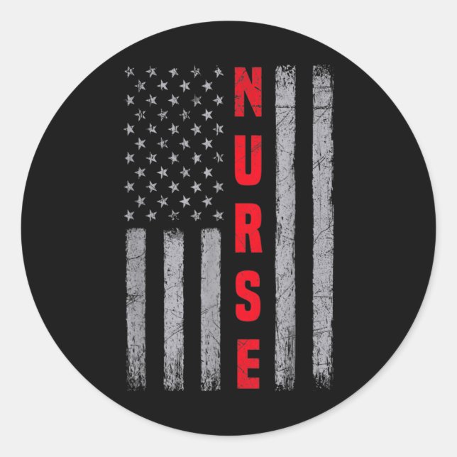 Pegatina Redonda Enfermera Enfermería de diseño de bandera estadoun (Anverso)