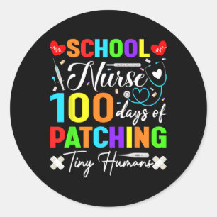 Pegatina Redonda Enfermera Escolar 100 Días De Patrullar A Pequeños