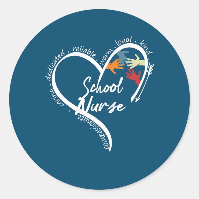 Pegatina Redonda Enfermera escolar divertida vuelve al arte escolar (Anverso)