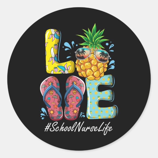 Pegatina Redonda Enfermera escolar Hola verano Feliz Día de colegio (Anverso)