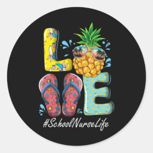 Pegatina Redonda Enfermera escolar Hola verano Feliz Día de colegio