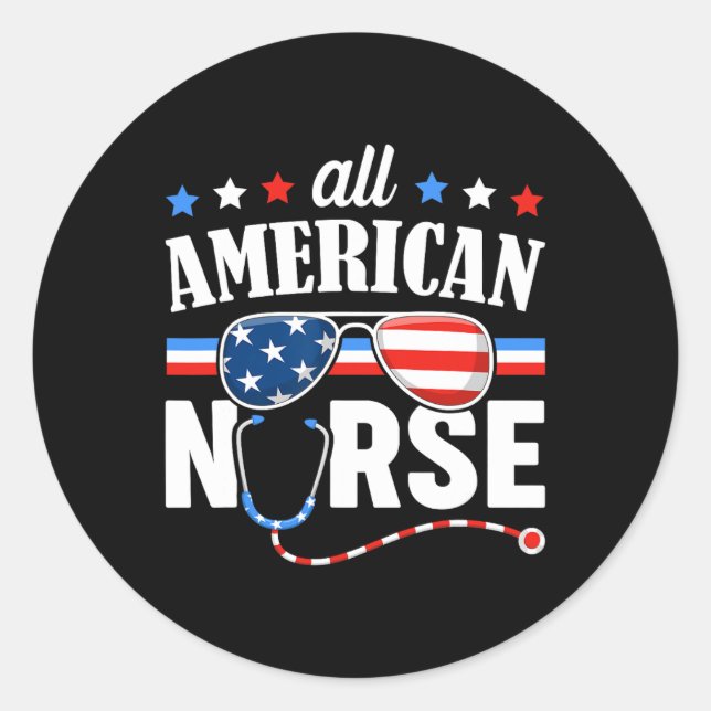 Pegatina Redonda Enfermera Estadounidense 4 De Julio Enfermeras De  (Anverso)