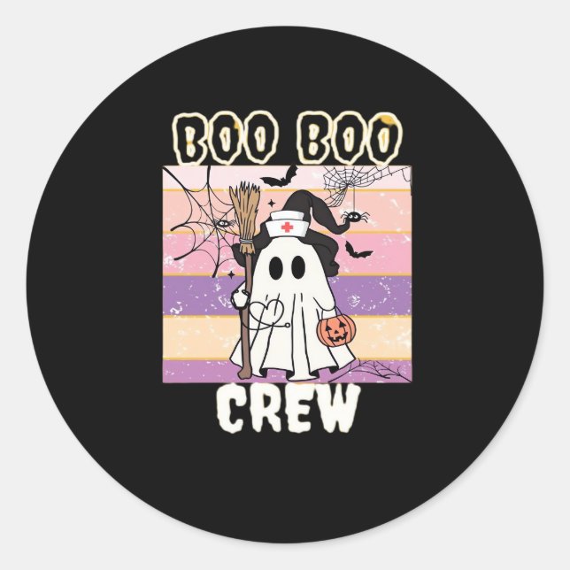 Pegatina Redonda Enfermera fantasma de Boo Boo Crew Halloween Esenc (Anverso)
