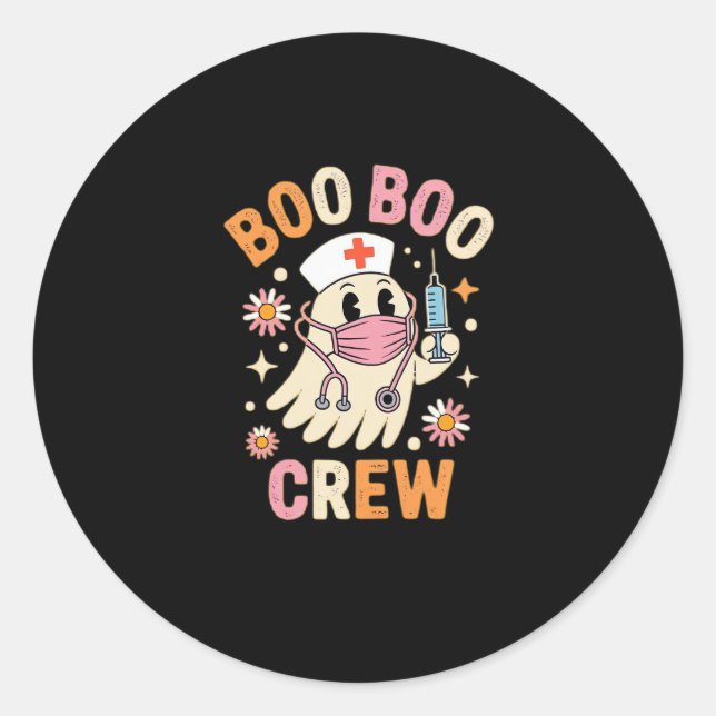 Pegatina Redonda Enfermera fantasma de Boo Boo Crew Halloween Esenc (Anverso)