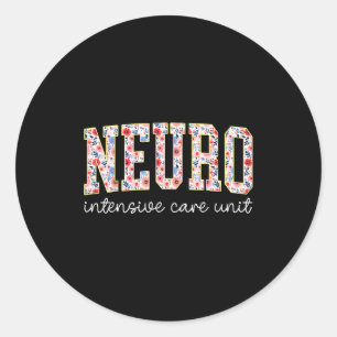 Pegatina Redonda Enfermera Floral Neuro Uci Cerebro Neurociencia En