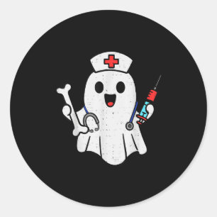 Pegatina Redonda Enfermera Ghost Humerus Scrub Top Halloween Health
