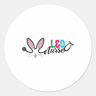 Pegatina Redonda Enfermera Landd Bunny Estetoscopio Pascua Labor Y